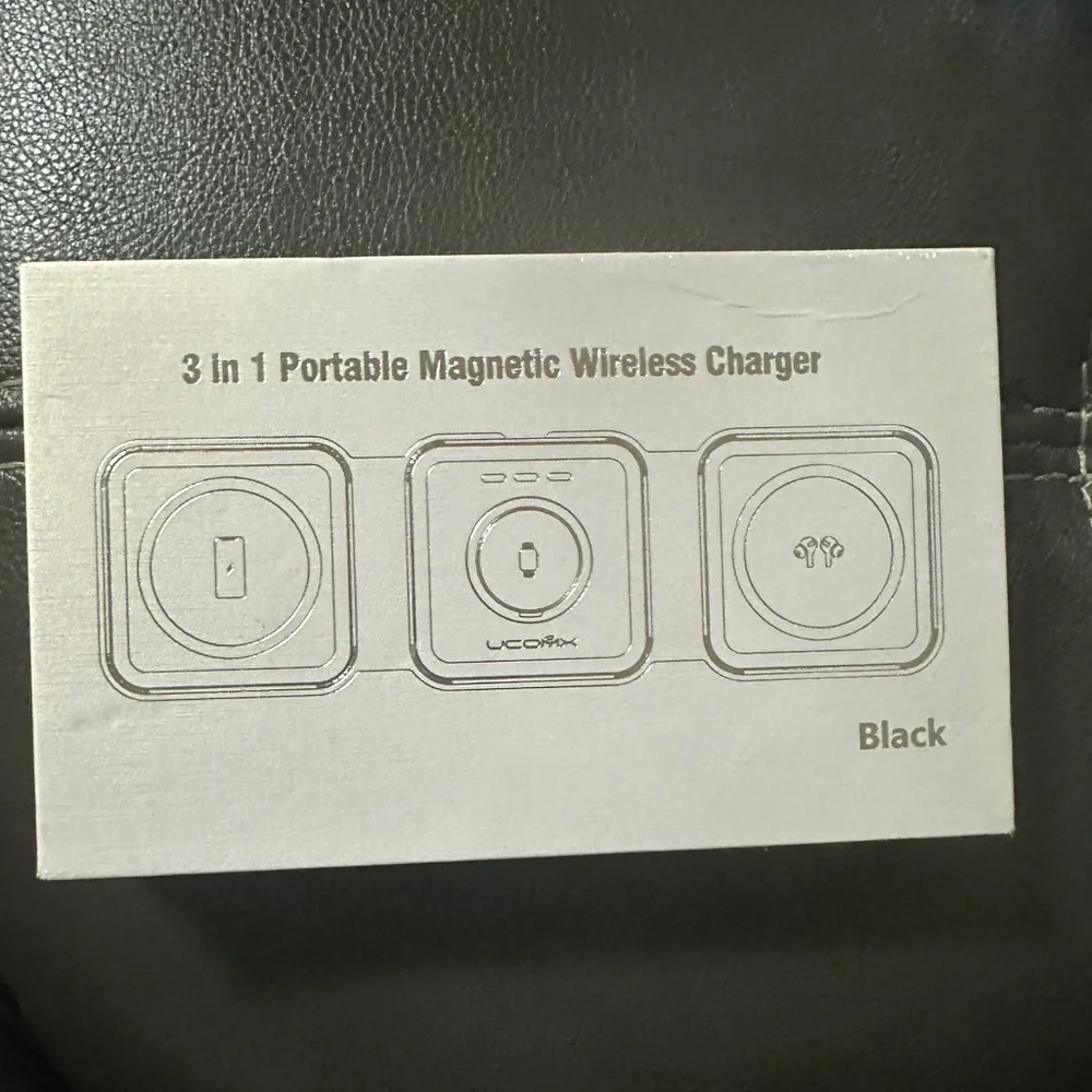 Black 3 in 1 Portable Magnetic Wireless Charger